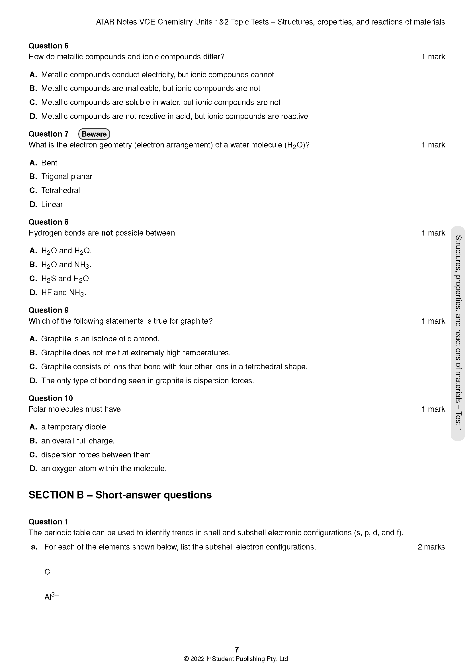 ATAR Notes VCE Chemistry 1&2 Topic Tests (2024-2026) - Image 4