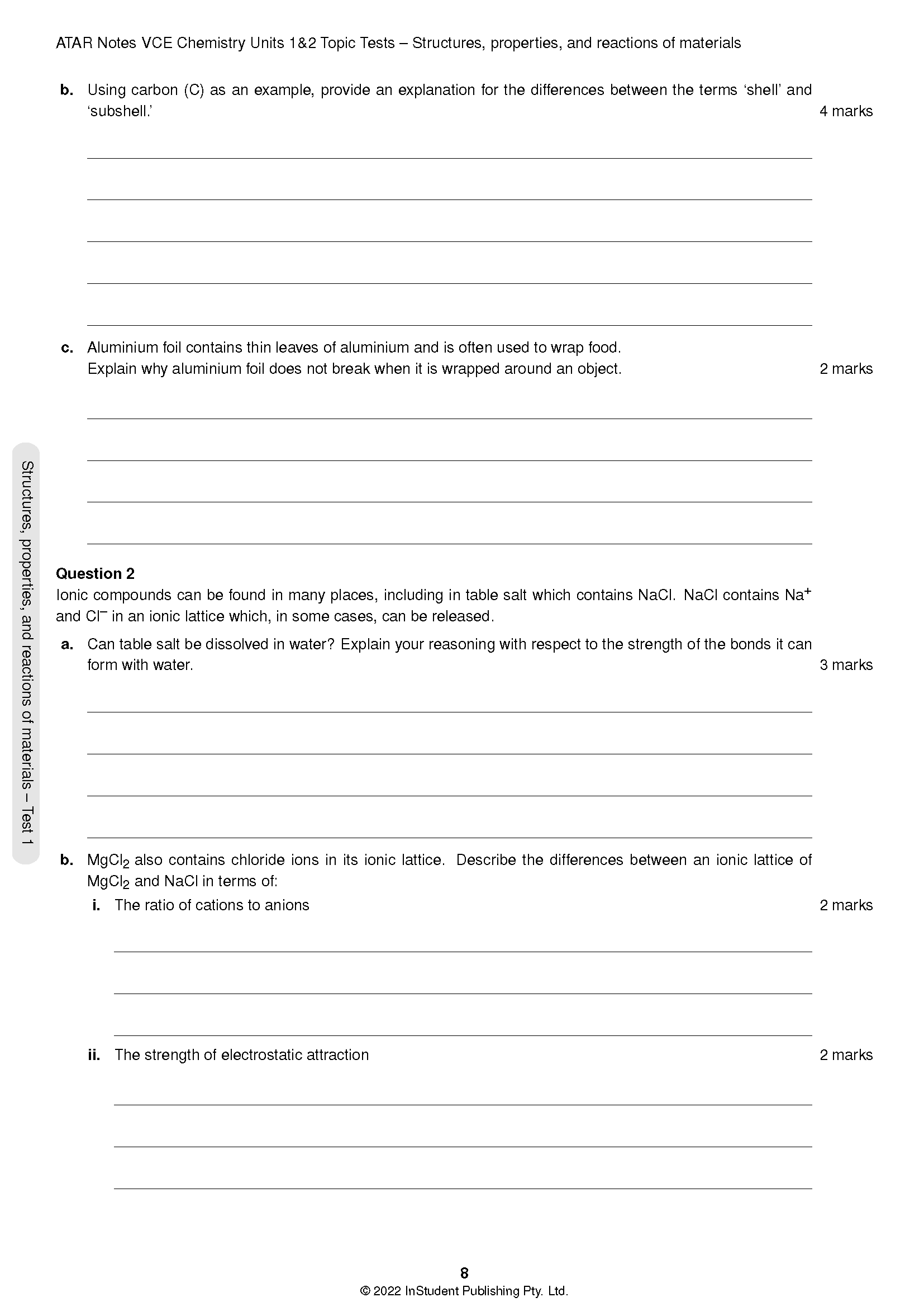 ATAR Notes VCE Chemistry 1&2 Topic Tests (2024-2026) - Image 5