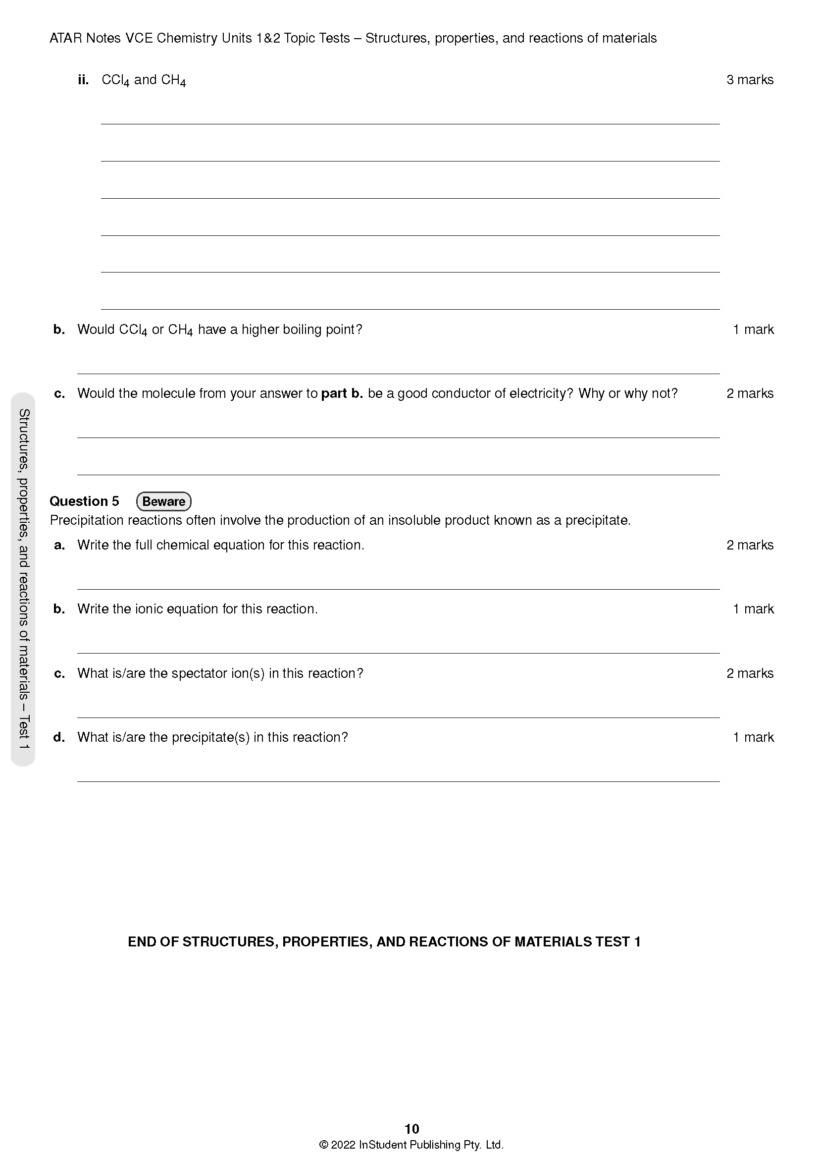 ATAR Notes VCE Chemistry 1&2 Topic Tests (2024-2026) - Image 7