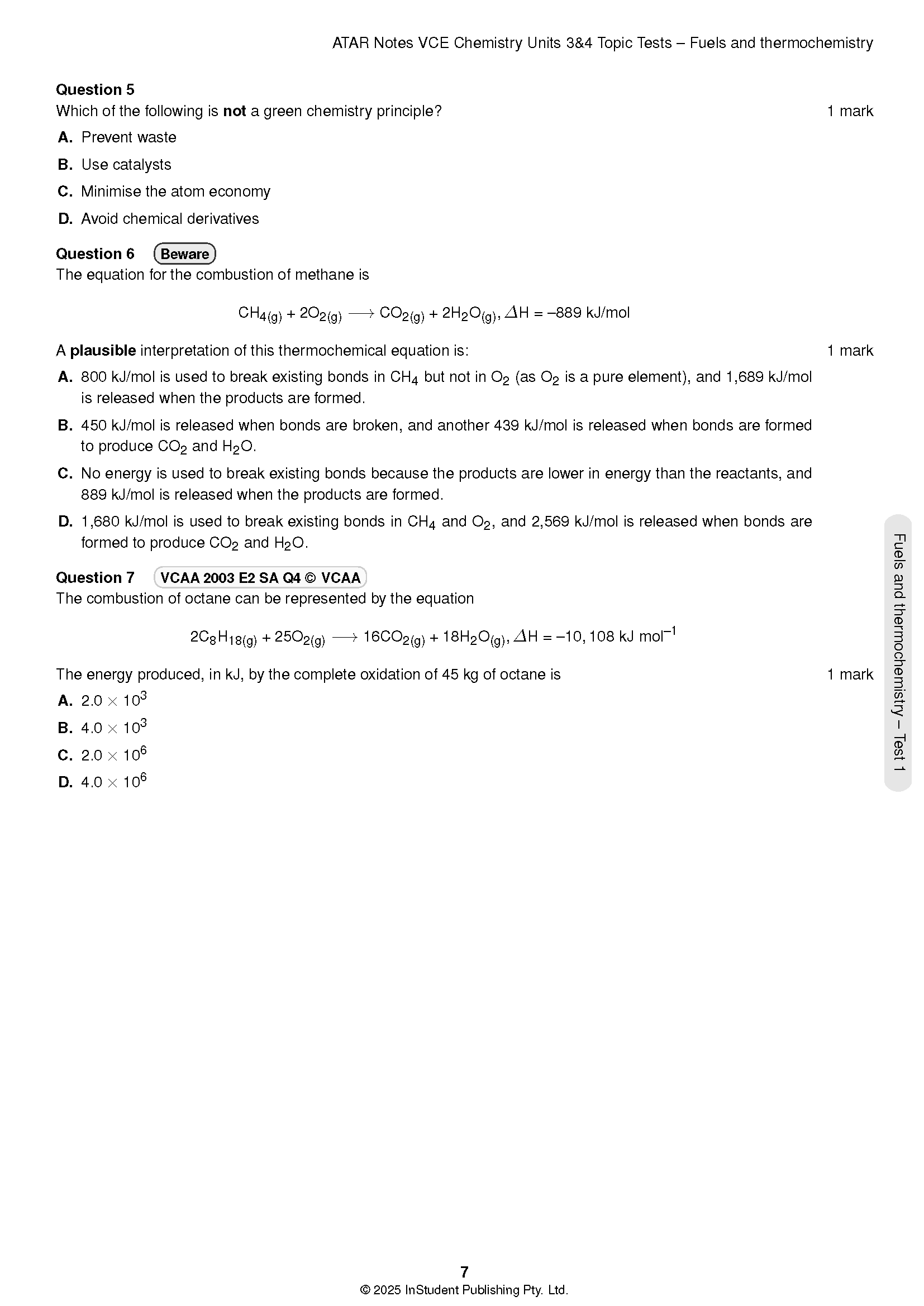 ATAR Notes VCE Chemistry 3&4 Topic Tests (2025-2027) - Image 6