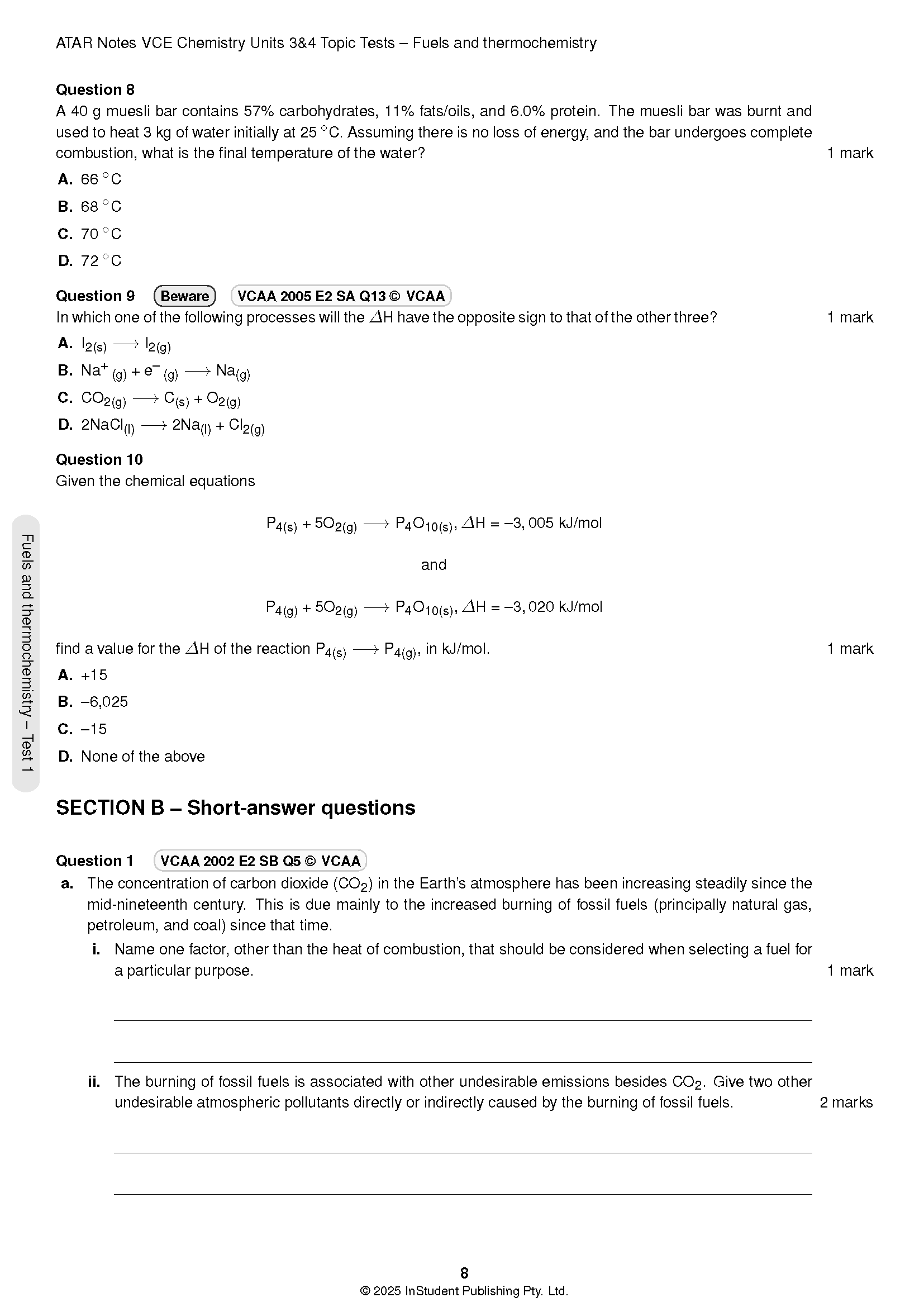 ATAR Notes VCE Chemistry 3&4 Topic Tests (2025-2027) - Image 7