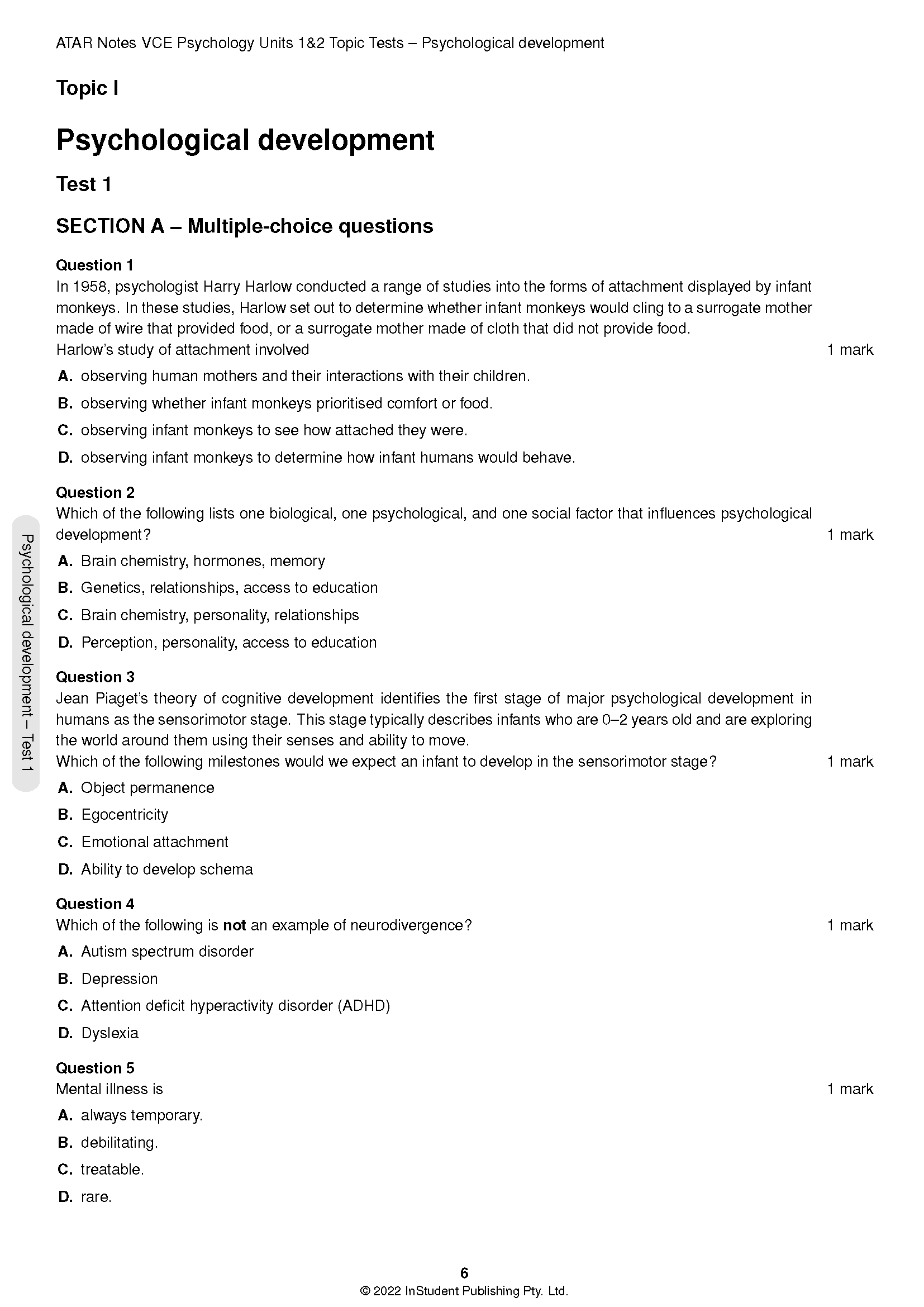 ATAR Notes VCE Psychology 1&2 Topic Tests (2024-2026) - Image 3