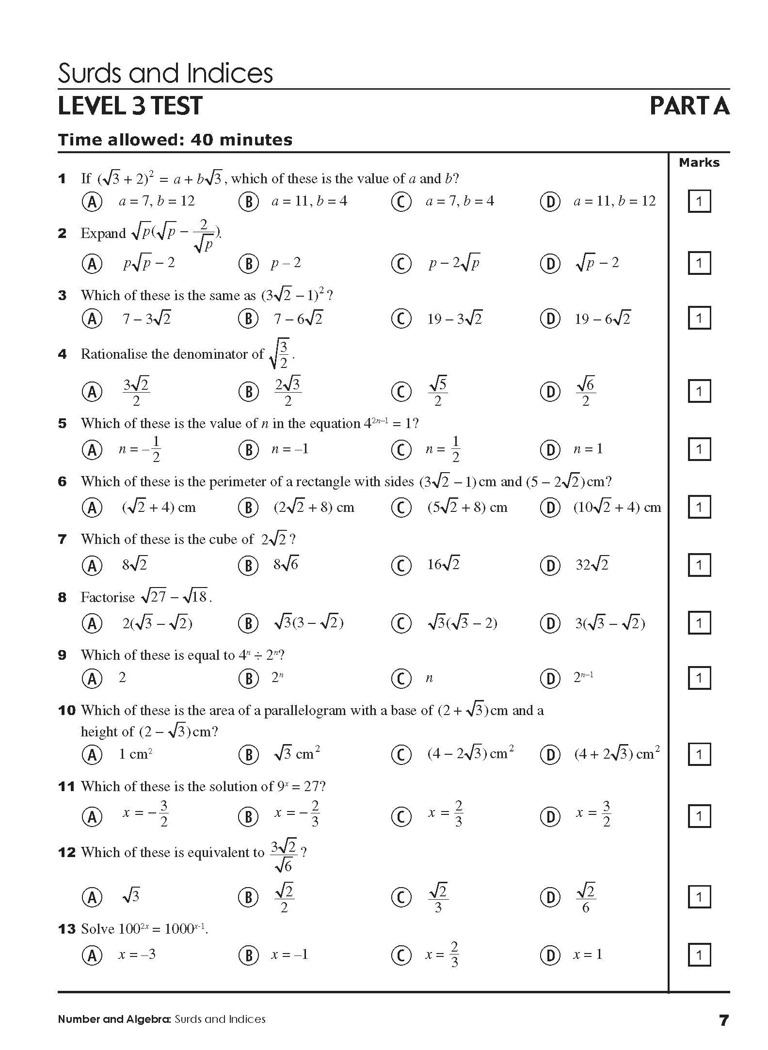 Excel Tests - Mathematics Practice Tests Year 10 - Image 10