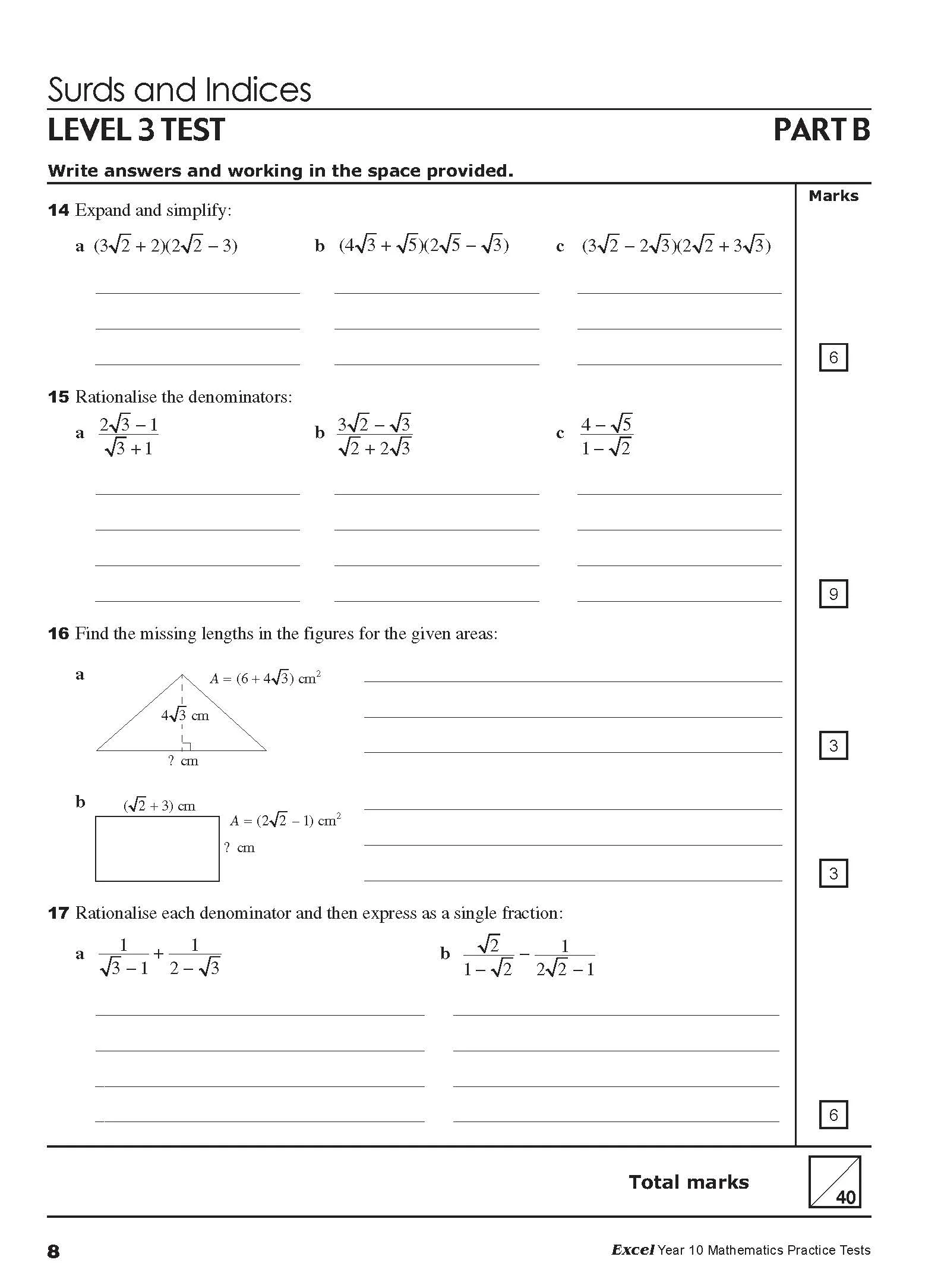 Excel Tests - Mathematics Practice Tests Year 10 - Image 11