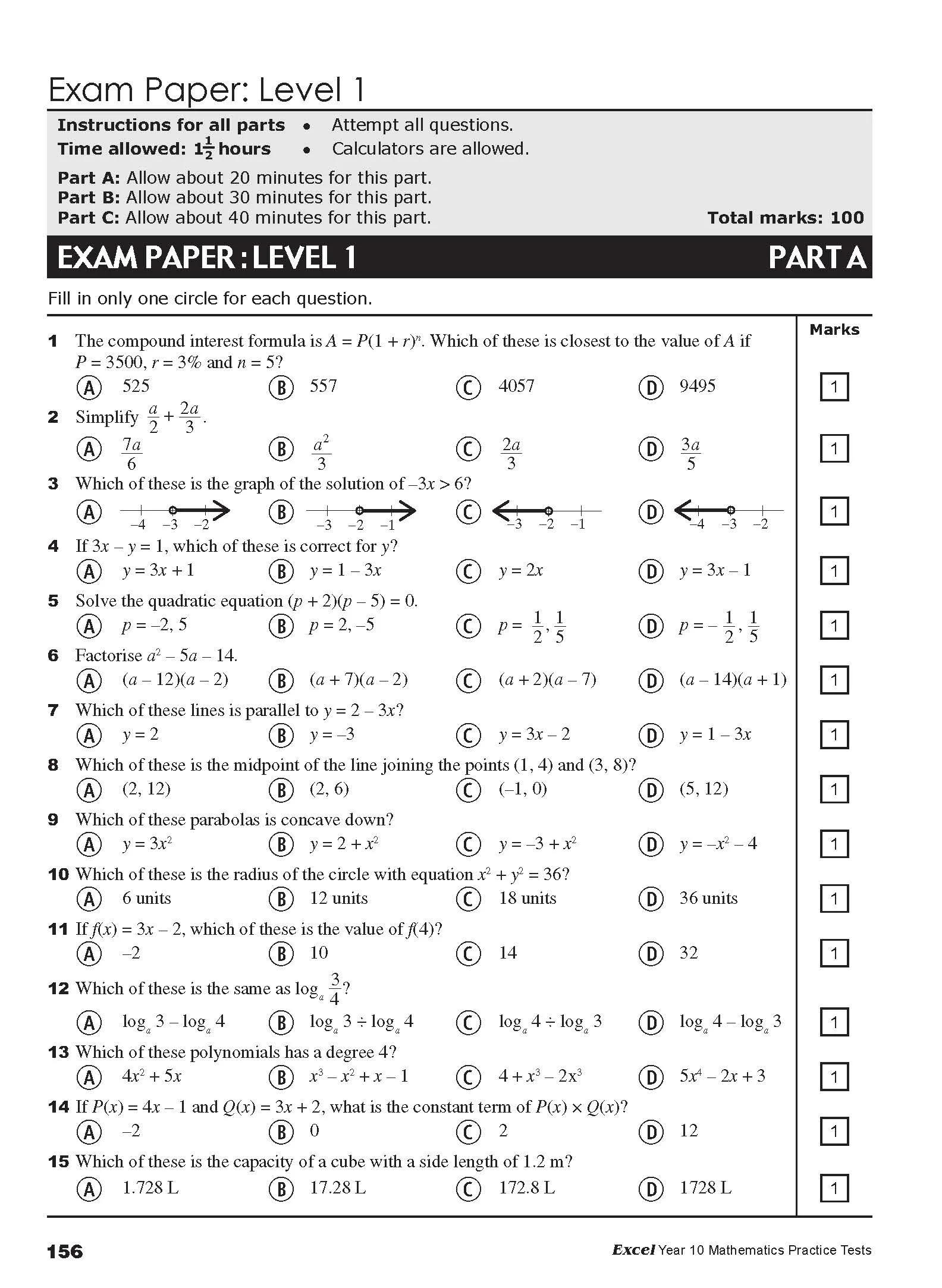 Excel Tests - Mathematics Practice Tests Year 10 - Image 13
