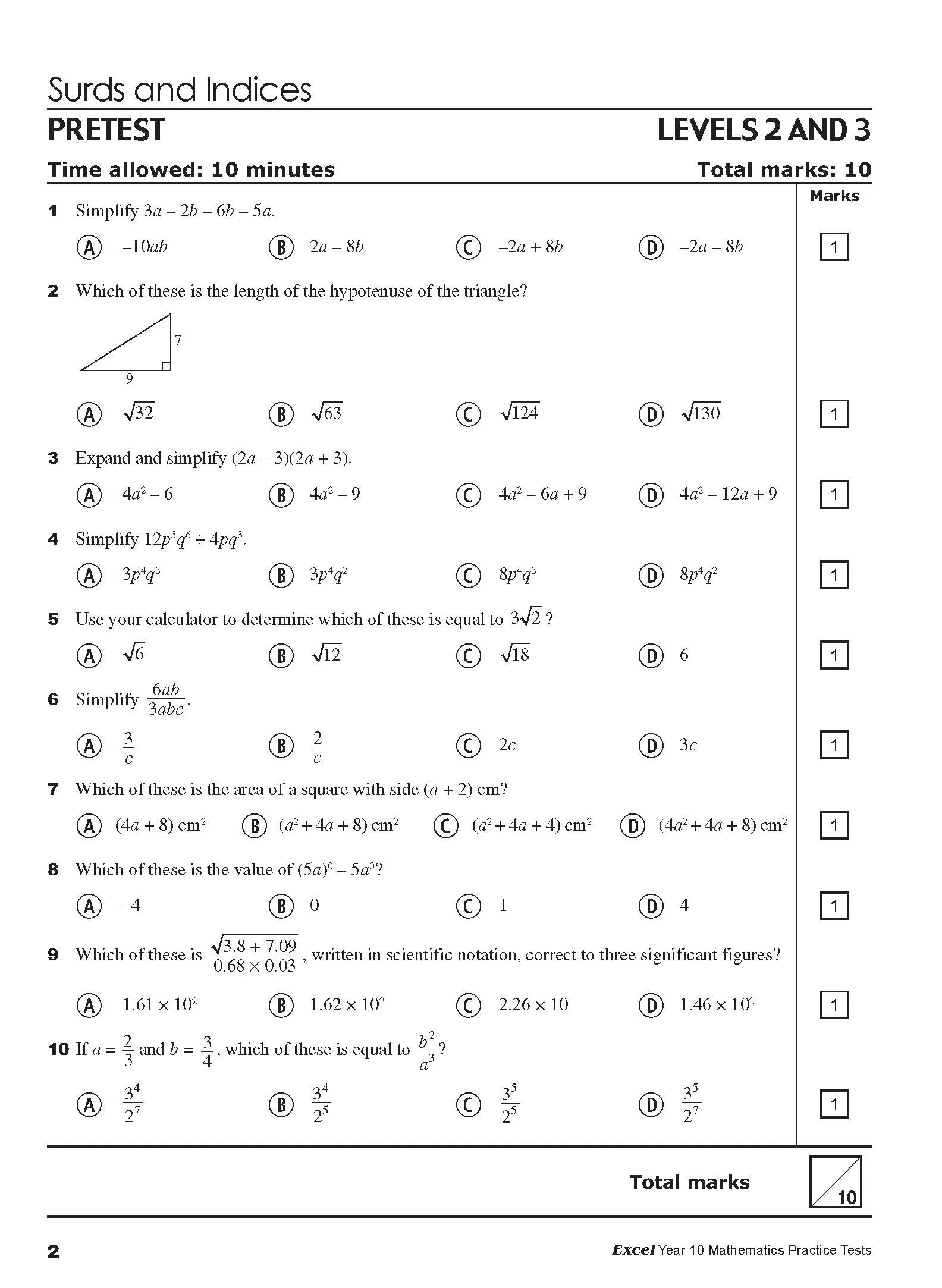Excel Tests - Mathematics Practice Tests Year 10 - Image 5
