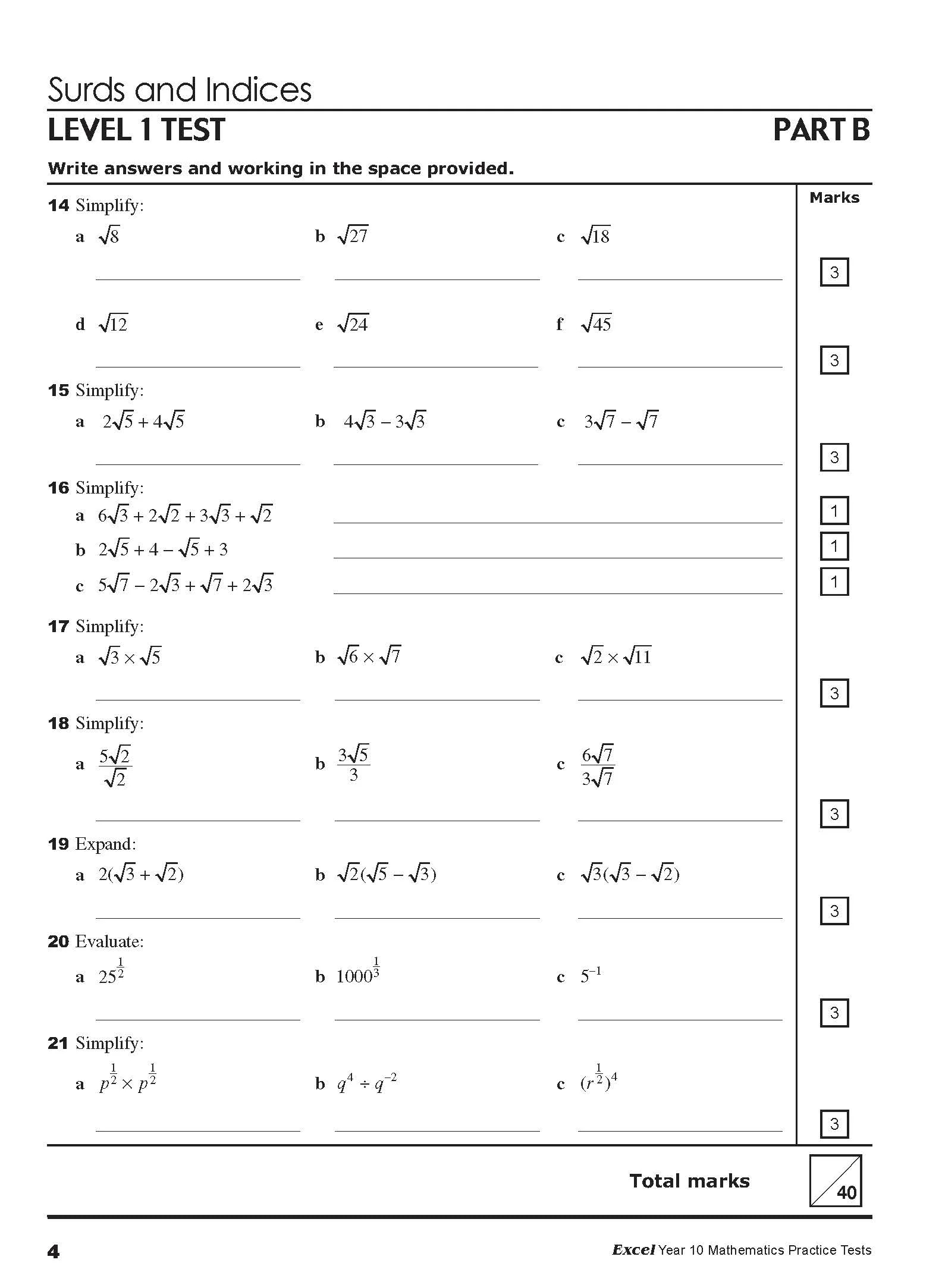 Excel Tests - Mathematics Practice Tests Year 10 - Image 7