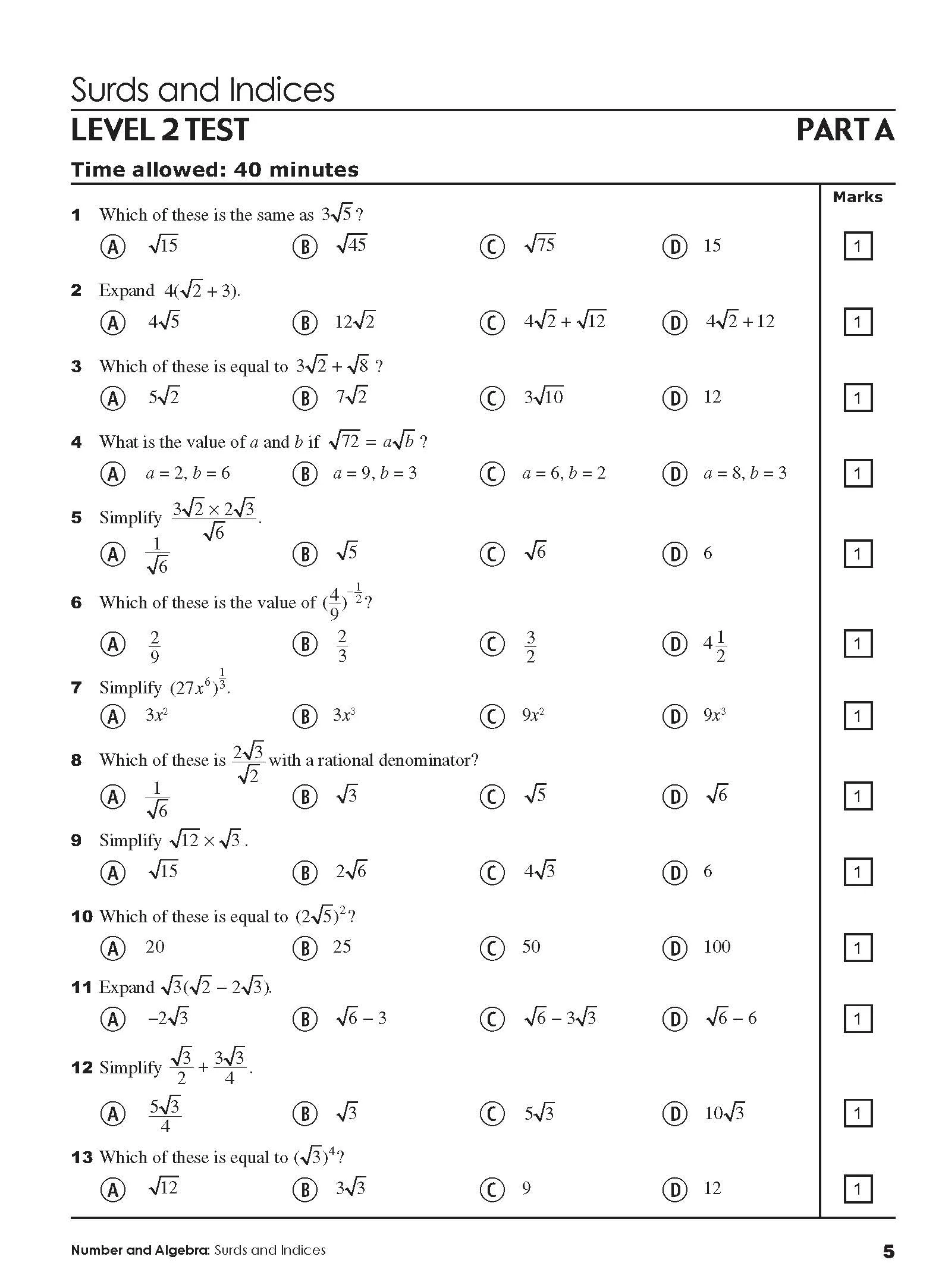 Excel Tests - Mathematics Practice Tests Year 10 - Image 8