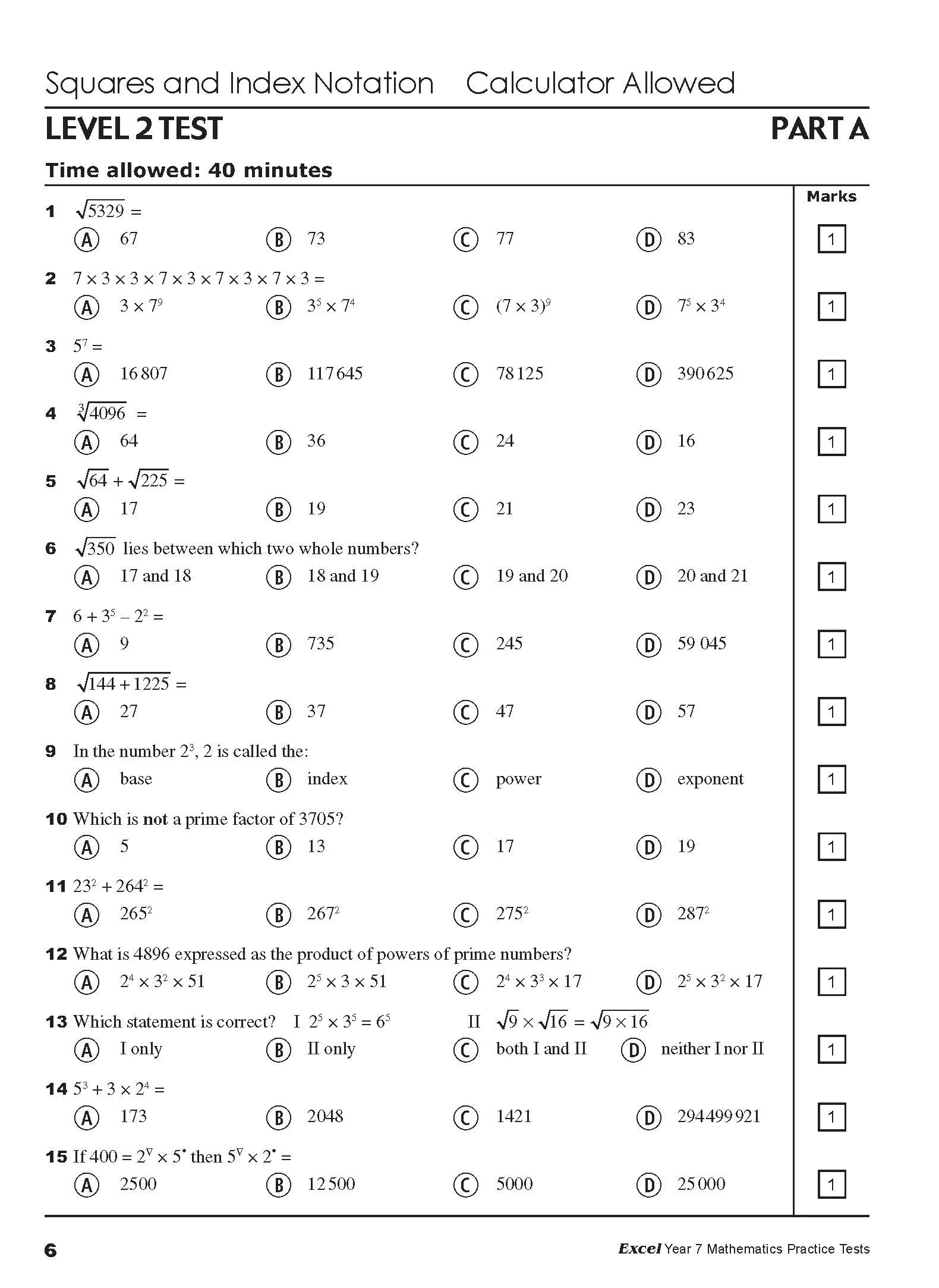 Excel Tests - Mathematics Practice Tests Year 7 - Image 10