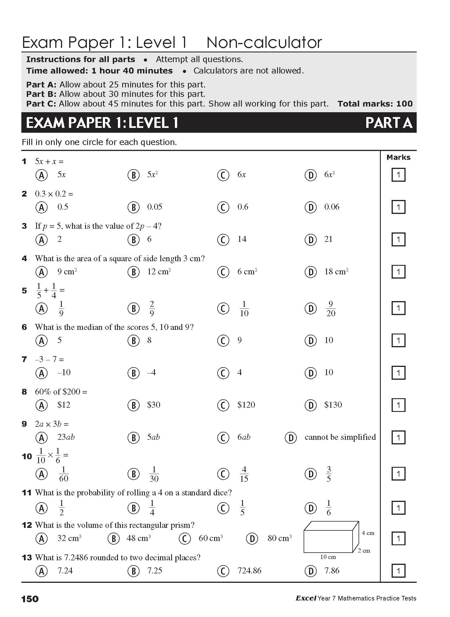 Excel Tests - Mathematics Practice Tests Year 7 - Image 12