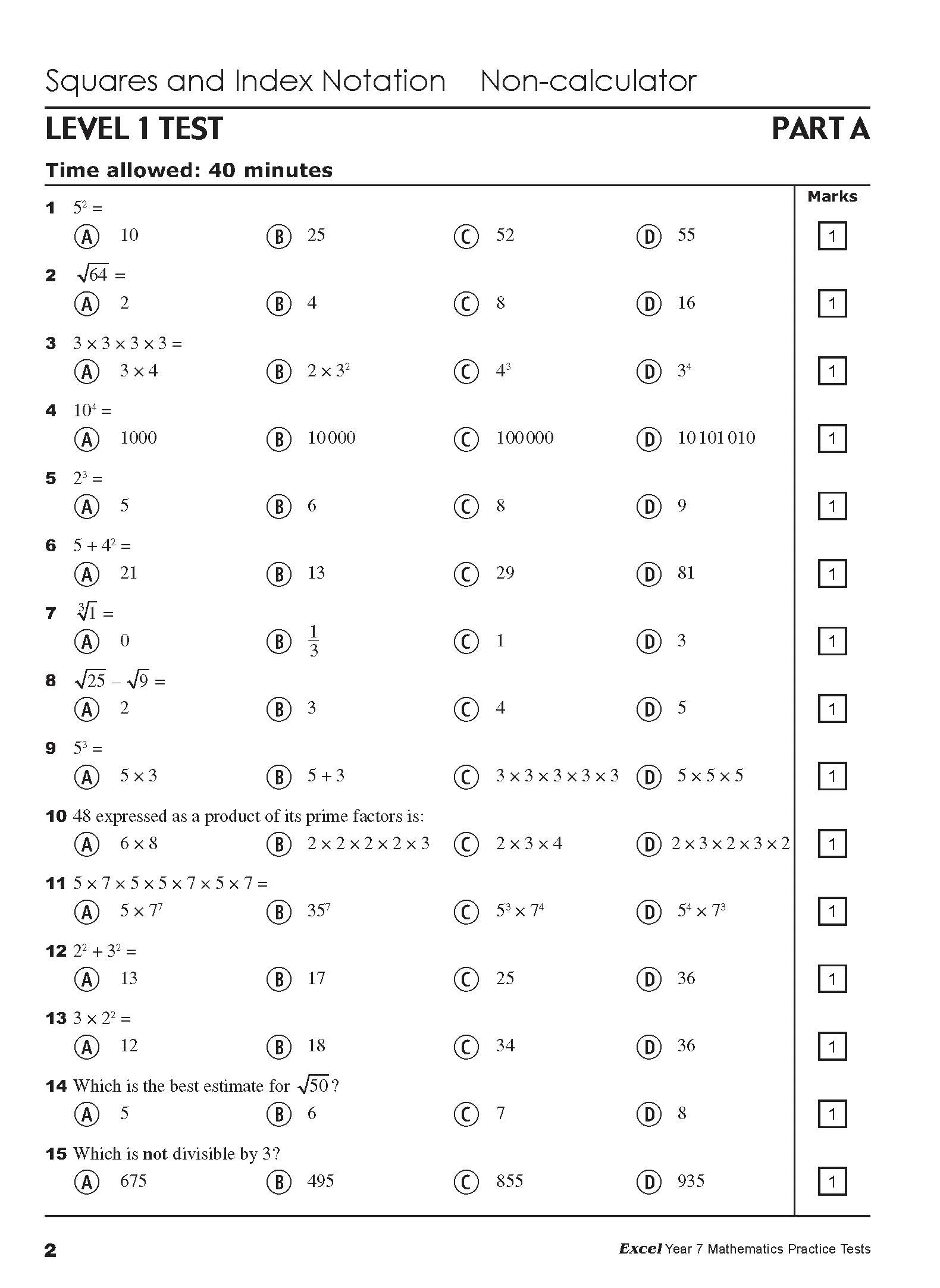 Excel Tests - Mathematics Practice Tests Year 7 - Image 6