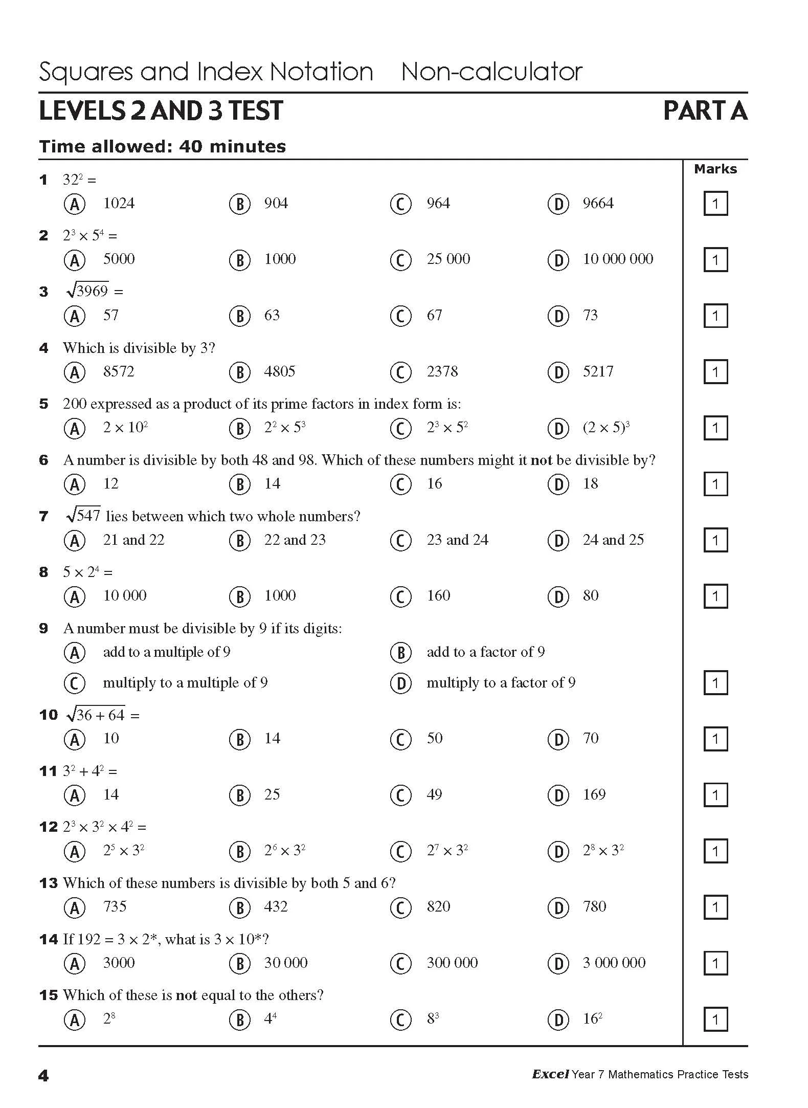 Excel Tests - Mathematics Practice Tests Year 7 - Image 8