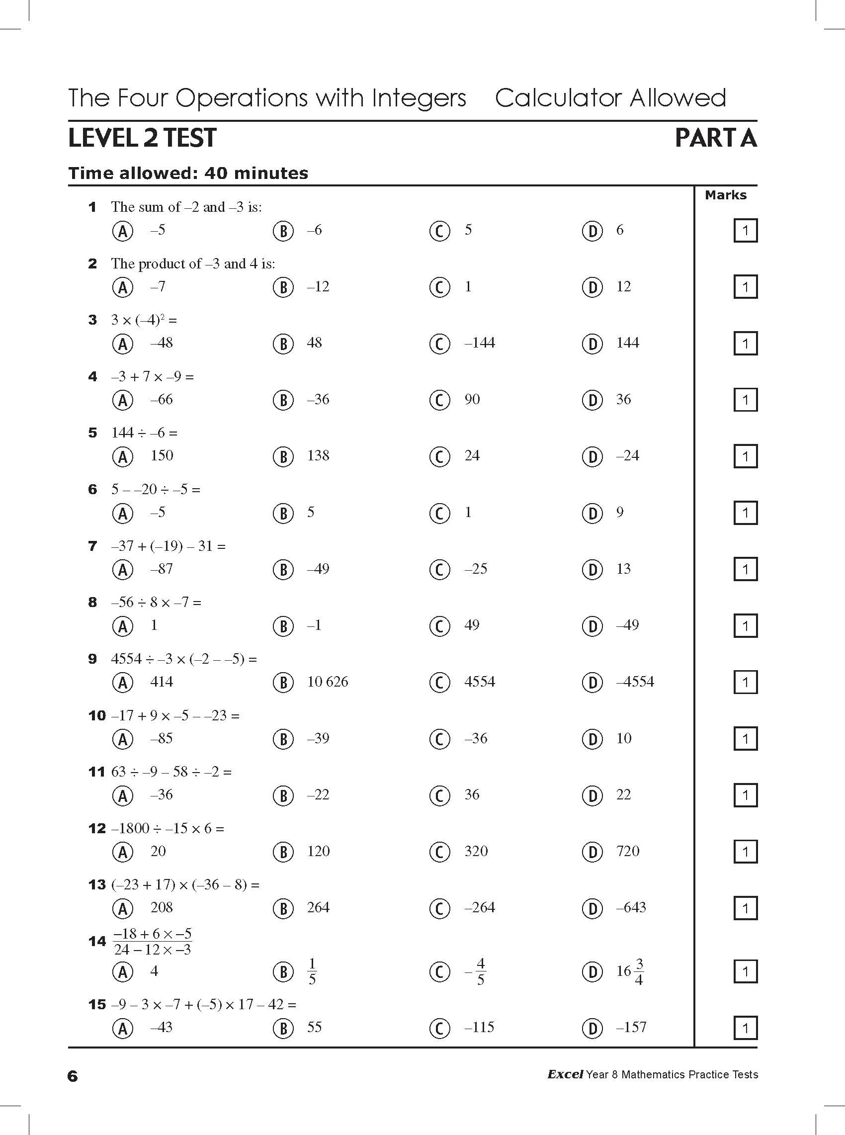 Excel Tests - Mathematics Practice Tests Year 8 - Image 10