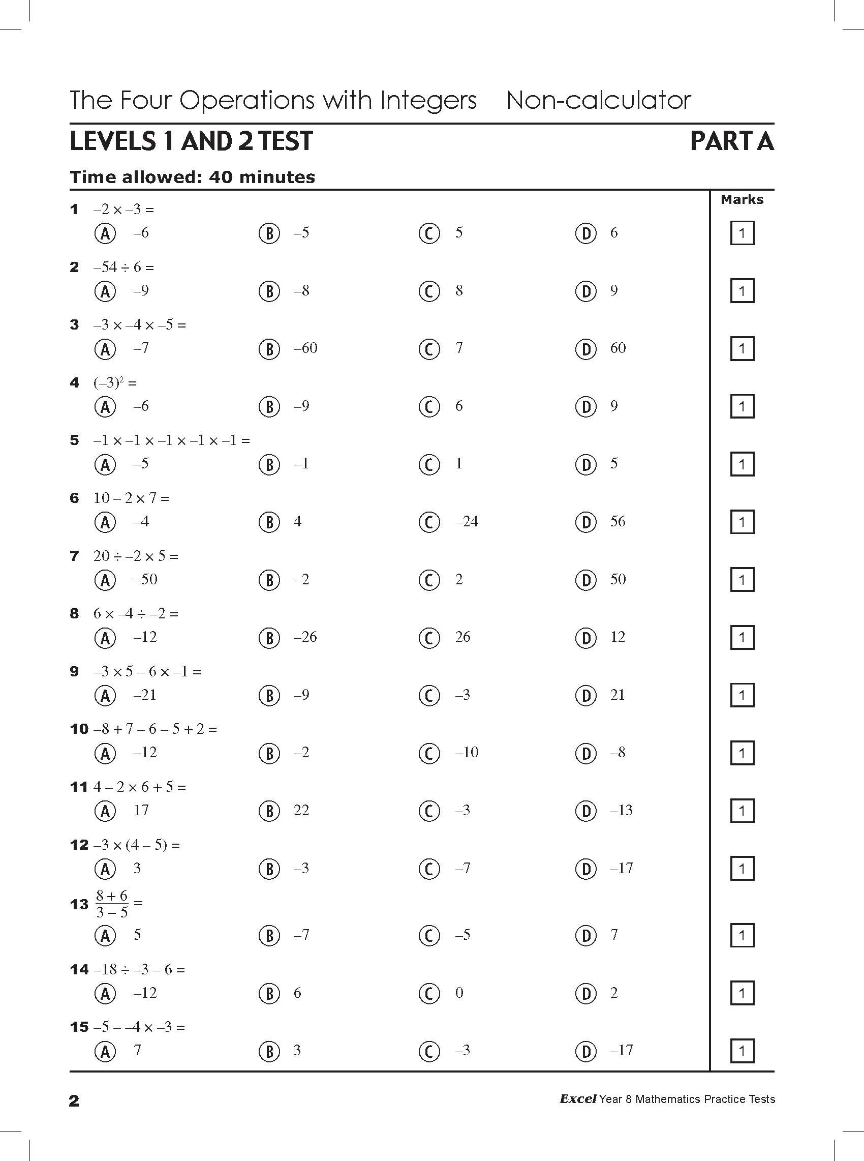 Excel Tests - Mathematics Practice Tests Year 8 - Image 6