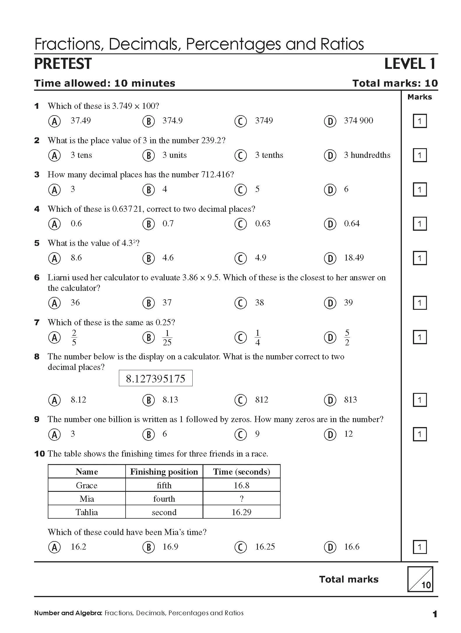 Excel Tests - Mathematics Practice Tests Year 9 - Image 4