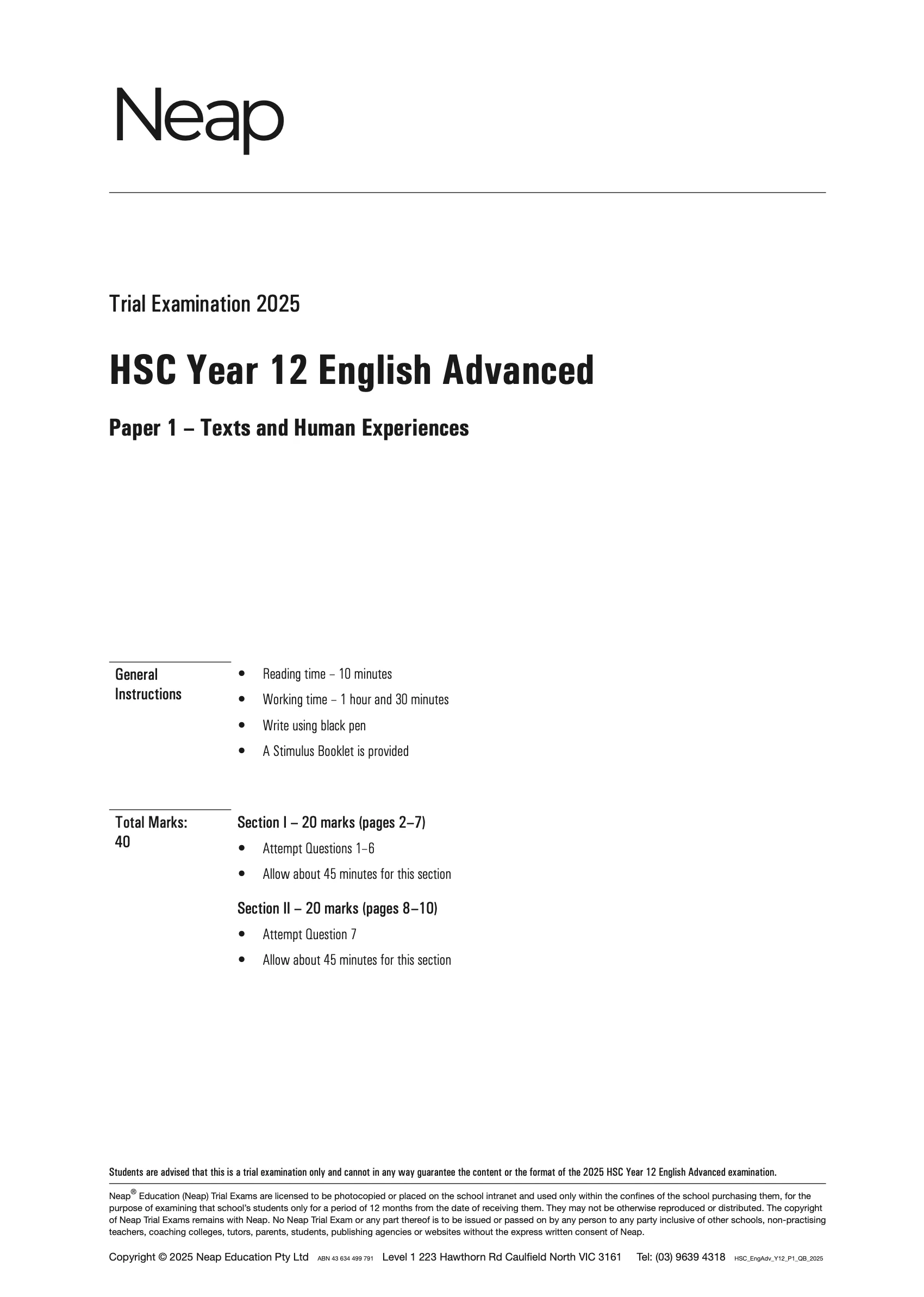 Neap Practice Exam: 2025 HSC Year 12 English Advanced (Digital) - Image 2