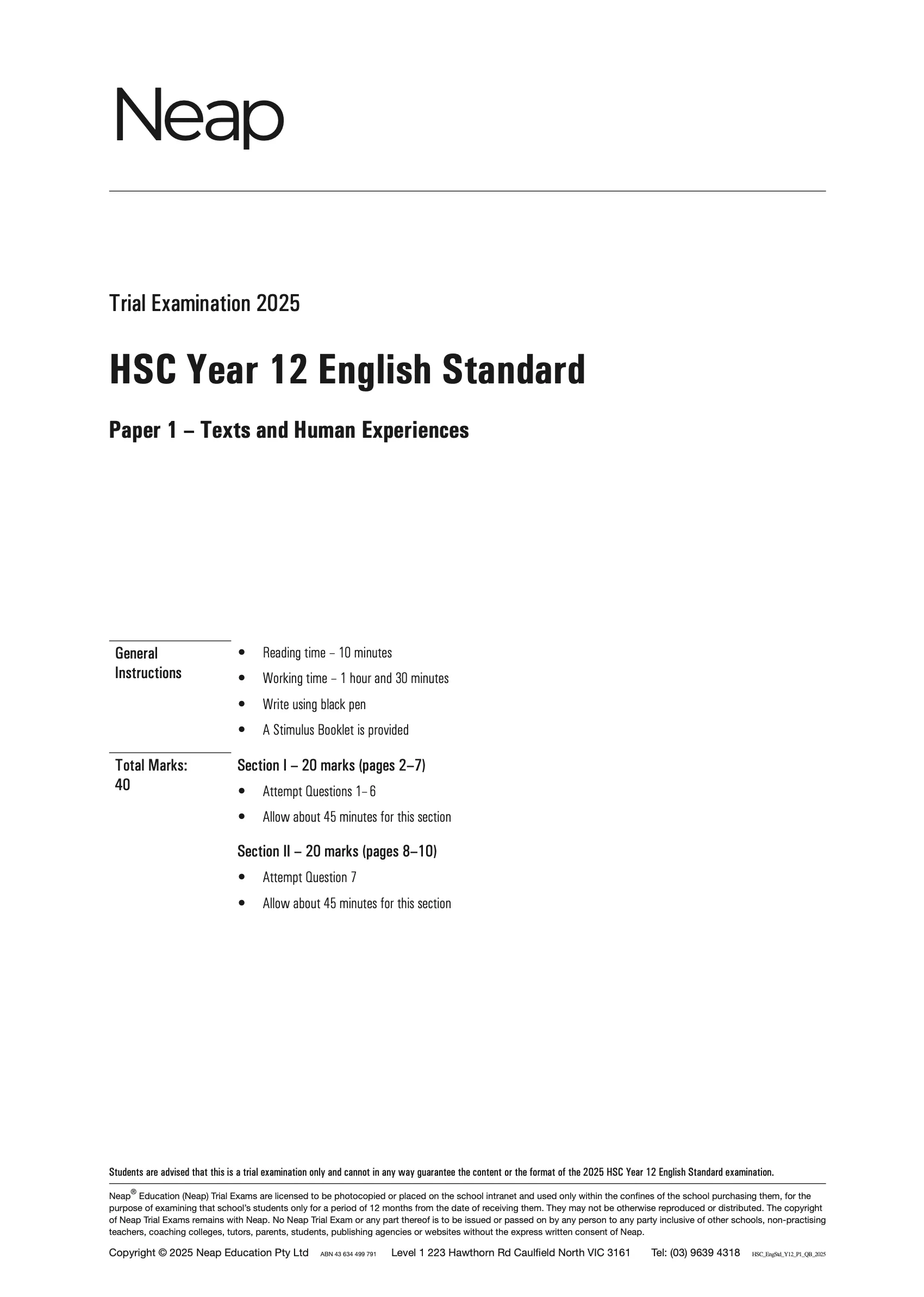 Neap Practice Exam: 2025 HSC Year 12 English Standard (Digital) - Image 2