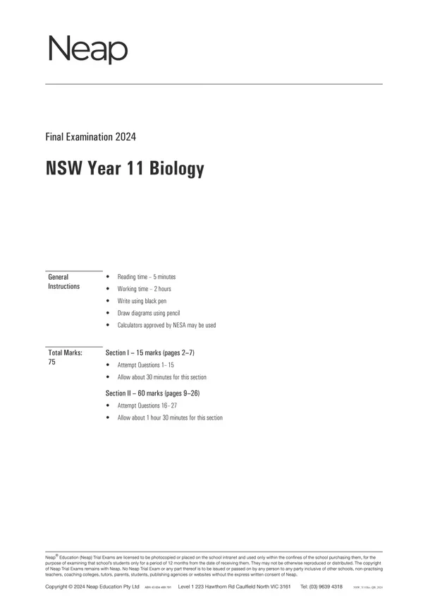 Neap Practice Exam Pack: HSC Year 11 Biology 2026 Edition (3 Exams) - Image 2