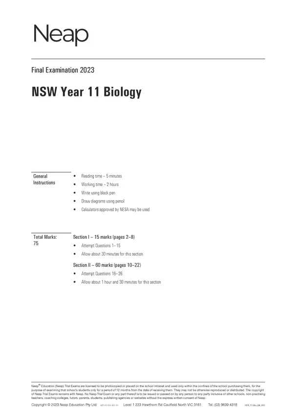 Neap Practice Exam Pack: HSC Year 11 Biology 2026 Edition (3 Exams) - Image 4