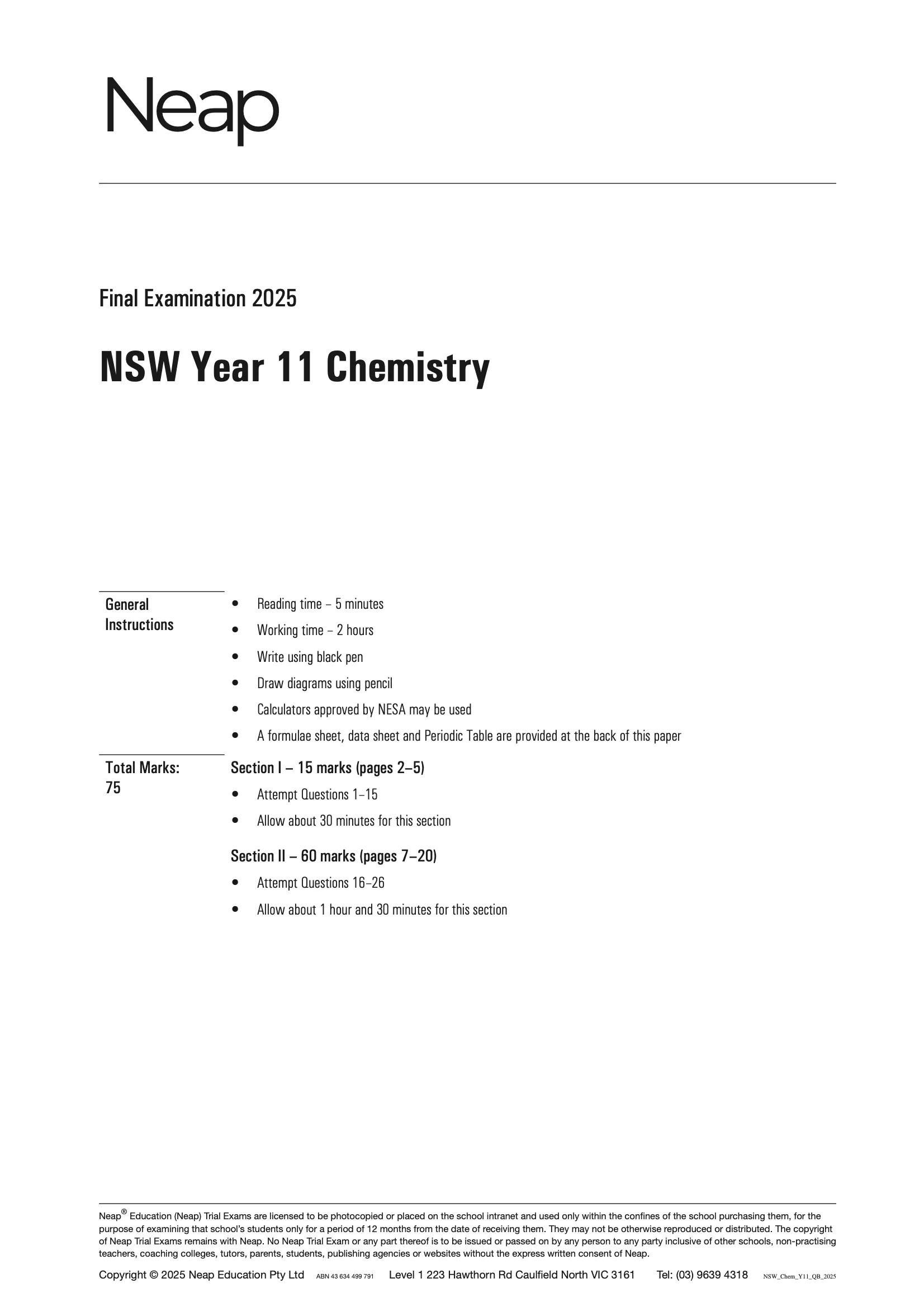 Neap Practice Exam Pack: HSC Year 11 Chemistry 2026 Edition (3 Exams) - Image 2