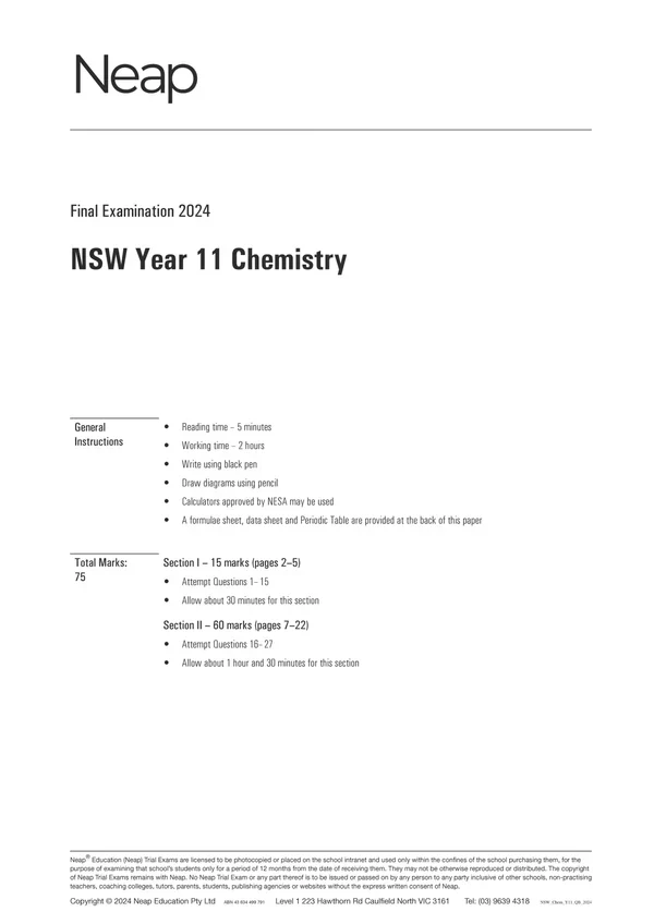Neap Practice Exam Pack: HSC Year 11 Chemistry 2026 Edition (3 Exams) - Image 3