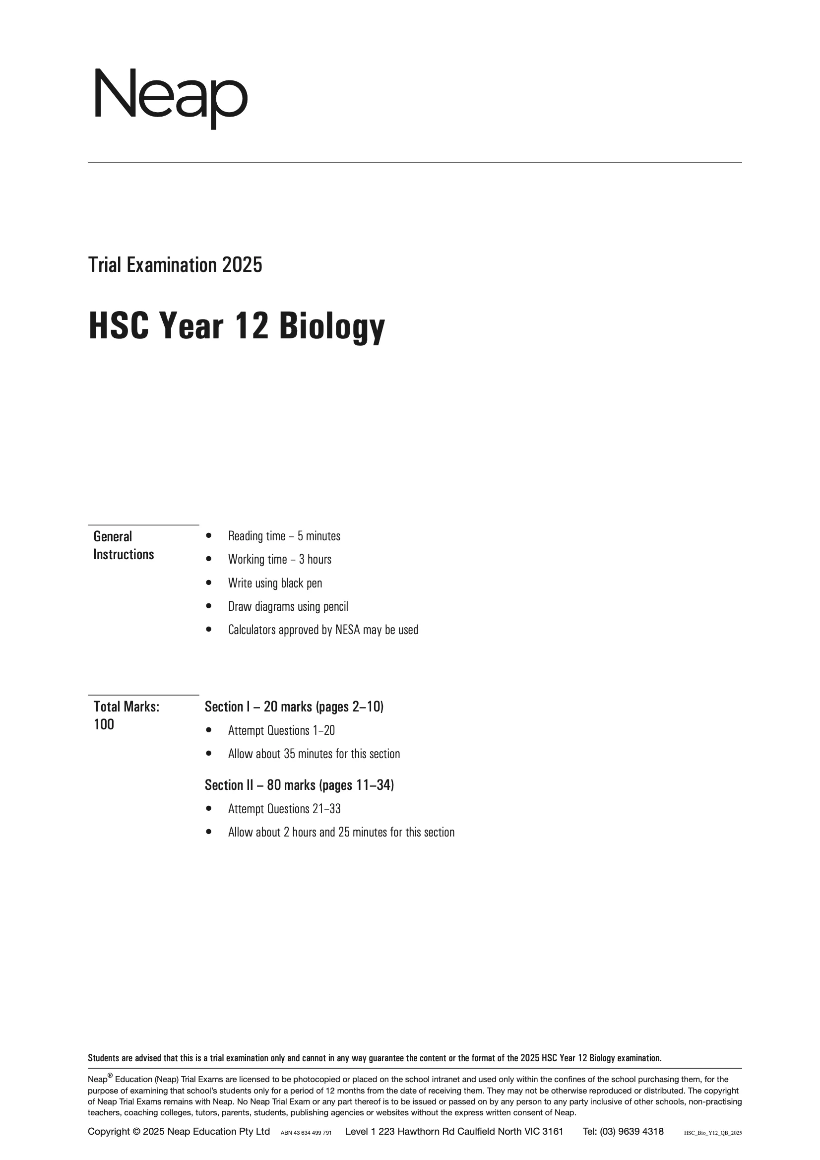 Neap Practice Exam Pack: HSC Year 12 Biology 2026 Edition (3 Exams) - Image 2
