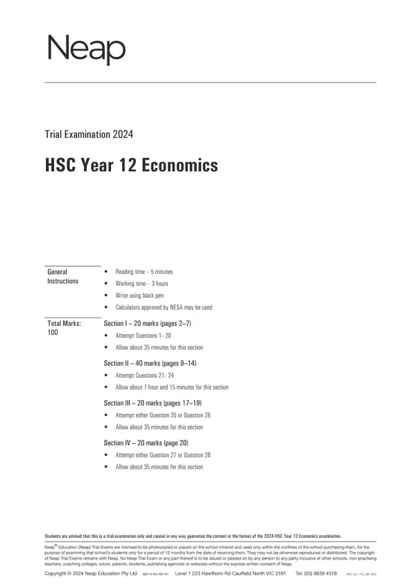 Neap Practice Exam Pack: HSC Year 12 Economics 2026 Edition (3 Exams) - Image 3