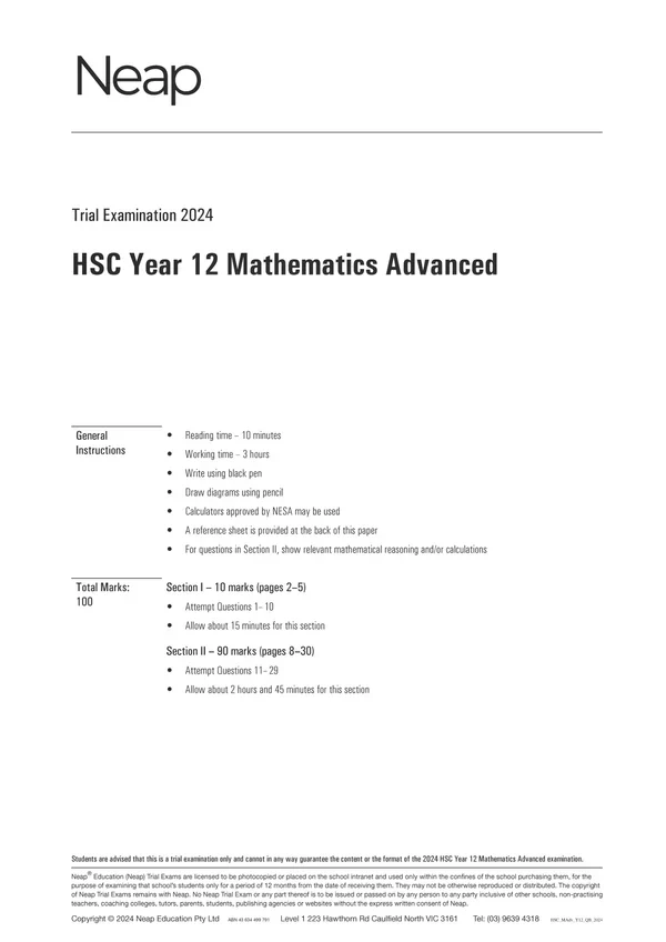 Neap Practice Exam Pack: HSC Year 12 Mathematics Advanced 2026 Edition (3 Exams) - Image 3