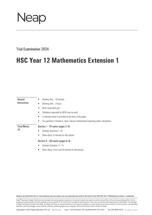 Neap Practice Exam Pack: HSC Year 12 Mathematics Extension 1 2026 Edition (3 Exams) - Image 3