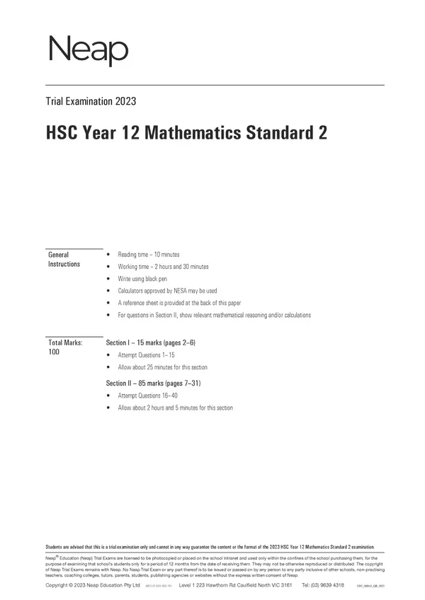 Neap Practice Exam Pack: HSC Year 12 Mathematics Standard 2 2026 Edition (3 Exams) - Image 4
