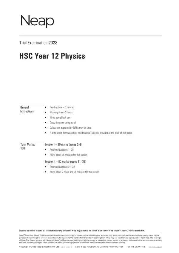 Neap Practice Exam Pack: HSC Year 12 Physics 2026 Edition (3 Exams) - Image 4
