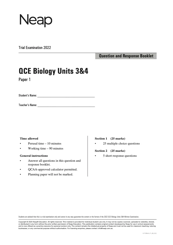 Neap Practice Exam Pack: QCE Biology Units 3&4 (3 Exams) - Image 4