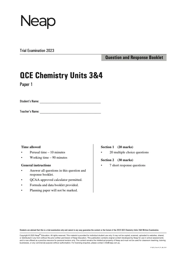 Neap Practice Exam Pack: QCE Chemistry Units 3&4 (3 Exams) - Image 3