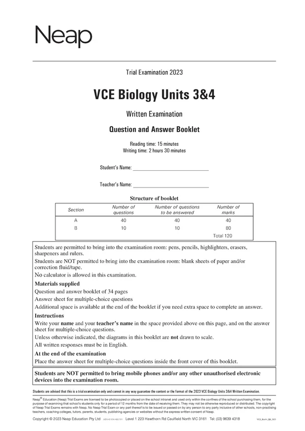 Neap Practice Exam Pack: VCE Biology Units 3&4 2026 Edition (3 Exams) - Image 4