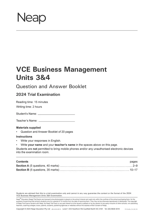 Neap Practice Exam Pack: VCE Business Management Units 3&4 2026 Edition (3 Exams) - Image 3