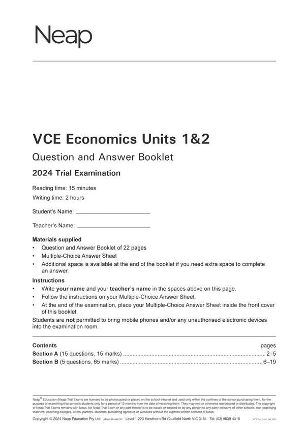 Neap Practice Exam Pack: VCE Economics Units 1&2 2026 Edition (2 Exams) - Image 3