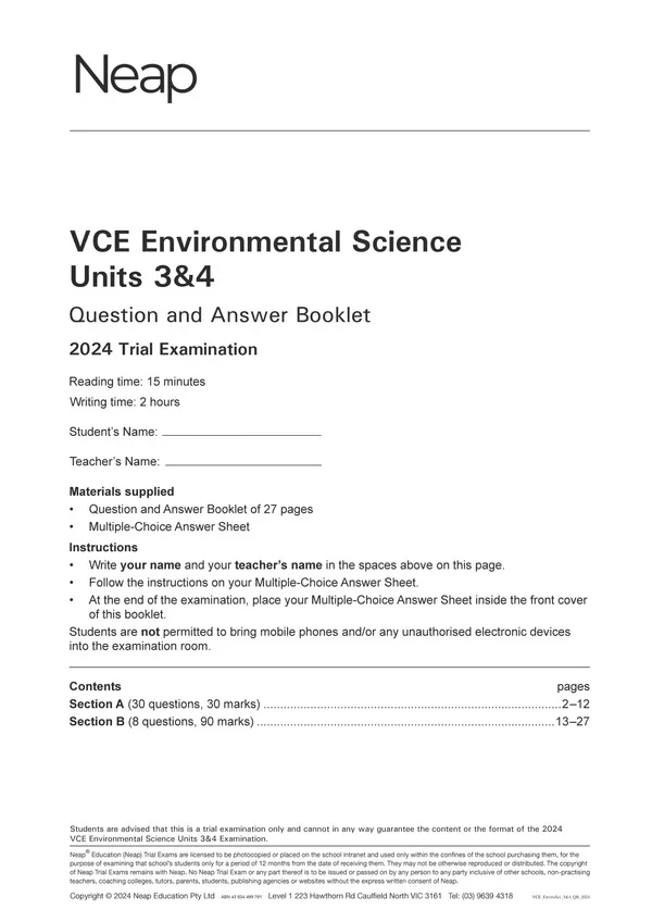 Neap Practice Exam Pack: VCE Environmental Science Units 3&4 2026 Edition (3 Exams) - Image 3
