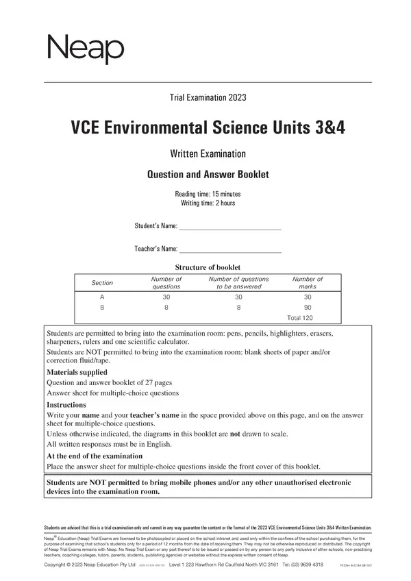 Neap Practice Exam Pack: VCE Environmental Science Units 3&4 2026 Edition (3 Exams) - Image 4