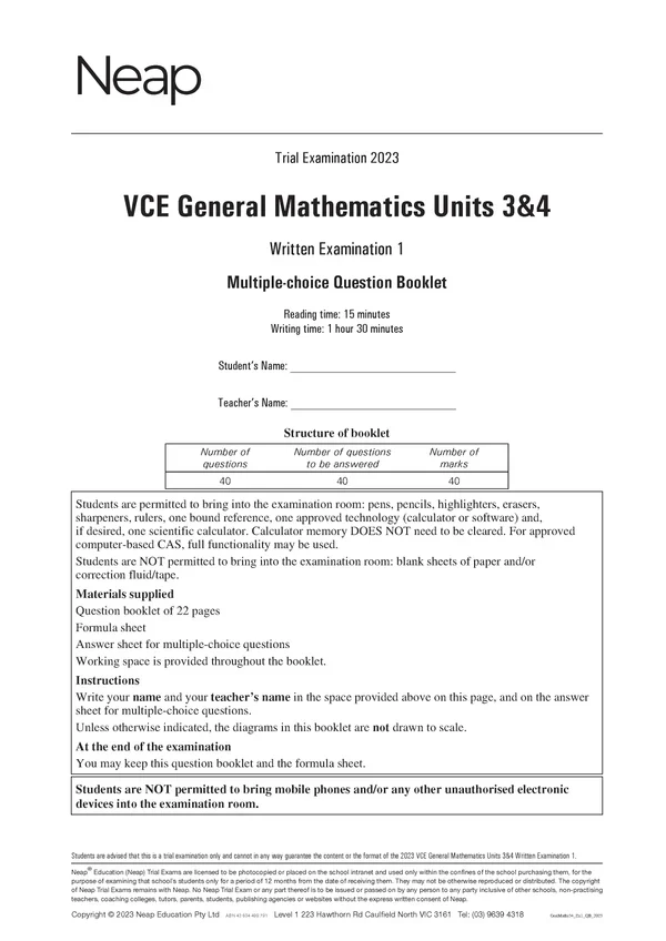 Neap Practice Exam Pack: VCE General Mathematics Units 3&4 2026 Edition (3 Exams) - Image 5