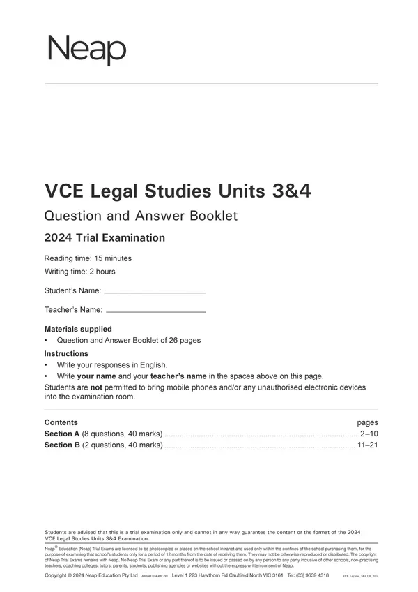 Neap Practice Exam Pack: VCE Legal Studies Units 3&4 2026 Edition (2 Exams) - Image 3