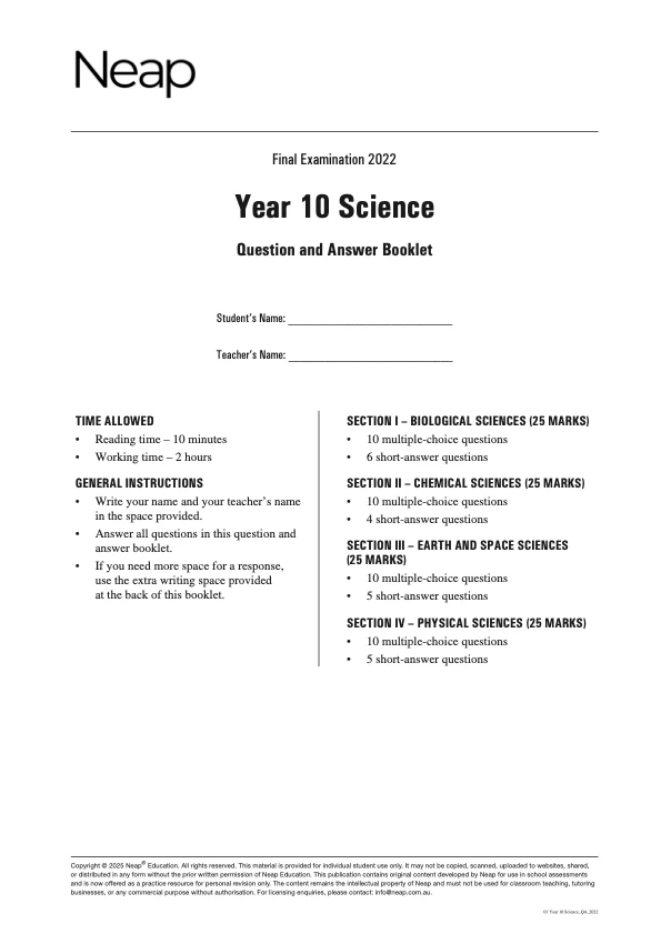 Neap Practice Exam Pack: Year 10 Science (3 Exams) - Image 4