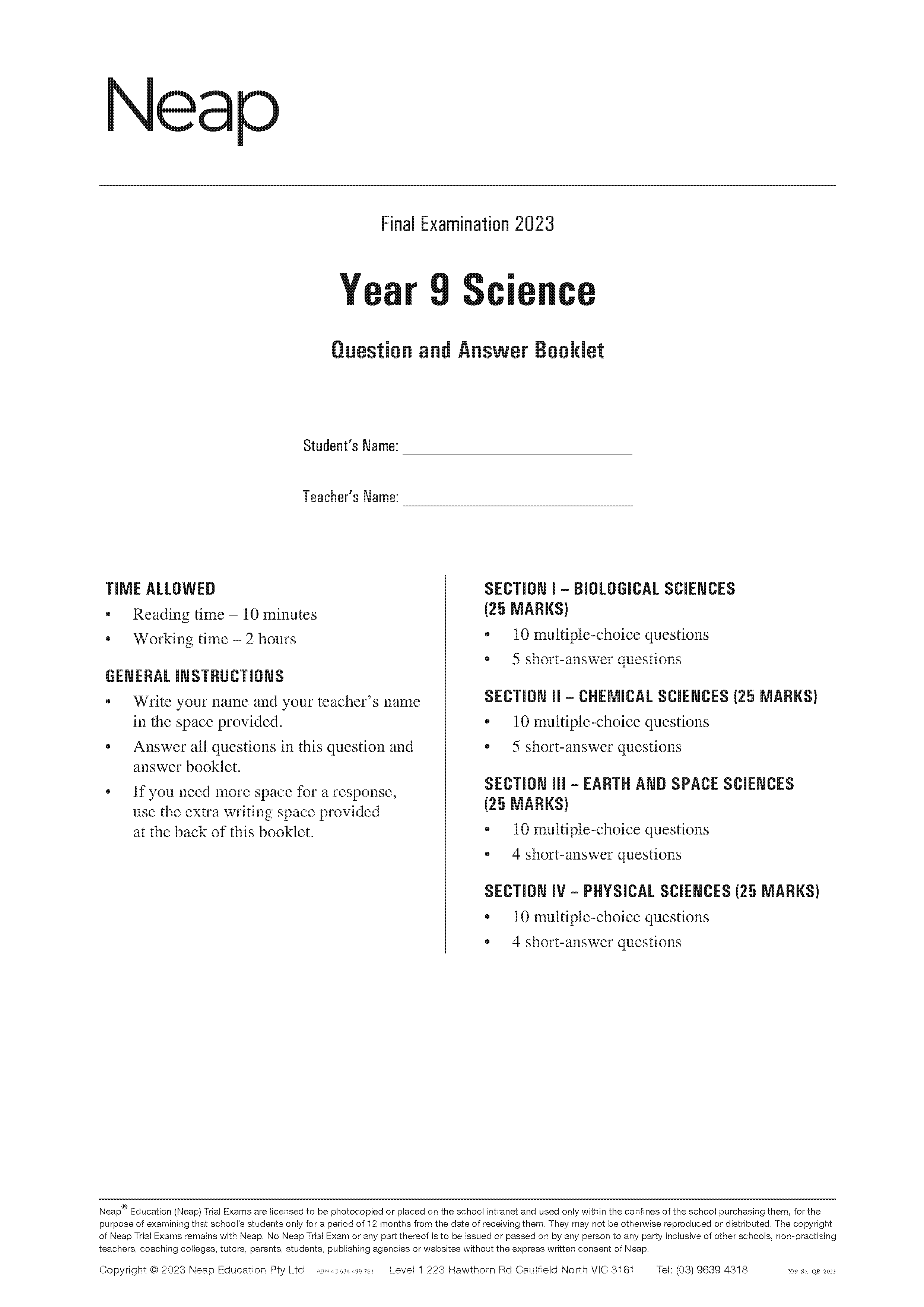 Neap Practice Exam Pack: Year 9 Science (3 Exams) - Image 3