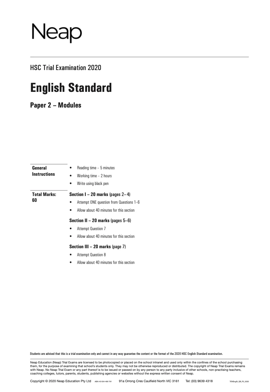 Neap Practice Exam: 2020 HSC Year 12 English Standard (Digital) - Image 2