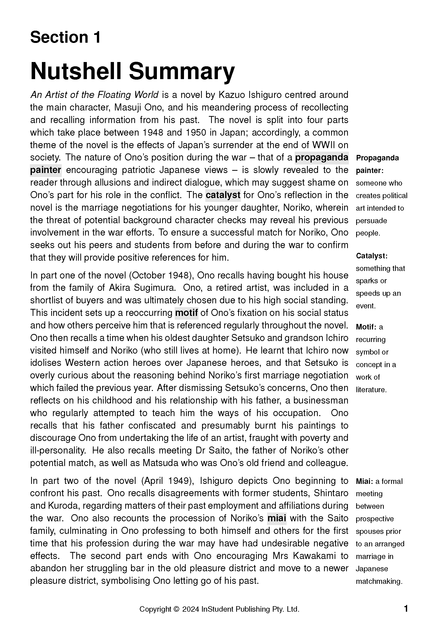 ATAR Notes Text Guide: An Artist of the Floating World by Kazuo Ishiguro - Image 5