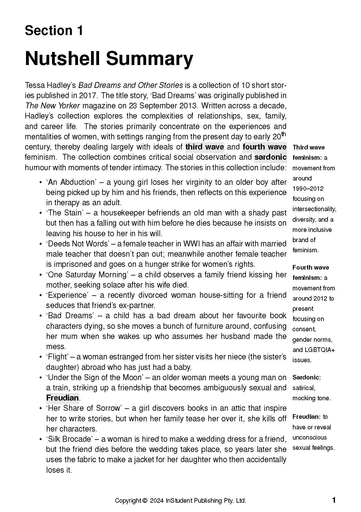 ATAR Notes Text Guide: Bad Dreams and Other Stories by Tessa Hadley - Image 5