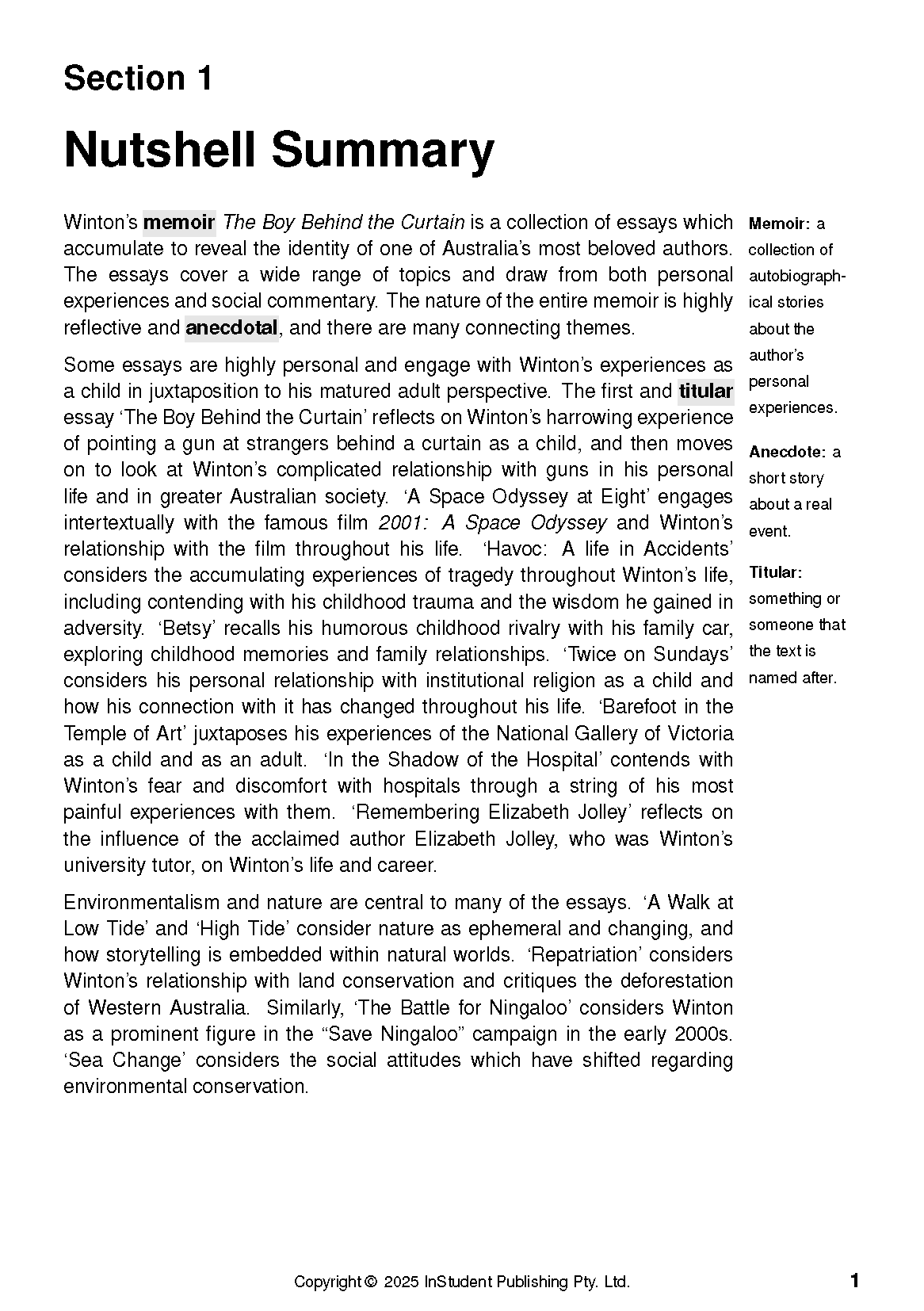 ATAR Notes Text Guide: The Boy Behind the Curtain by Tim Winton - Image 5
